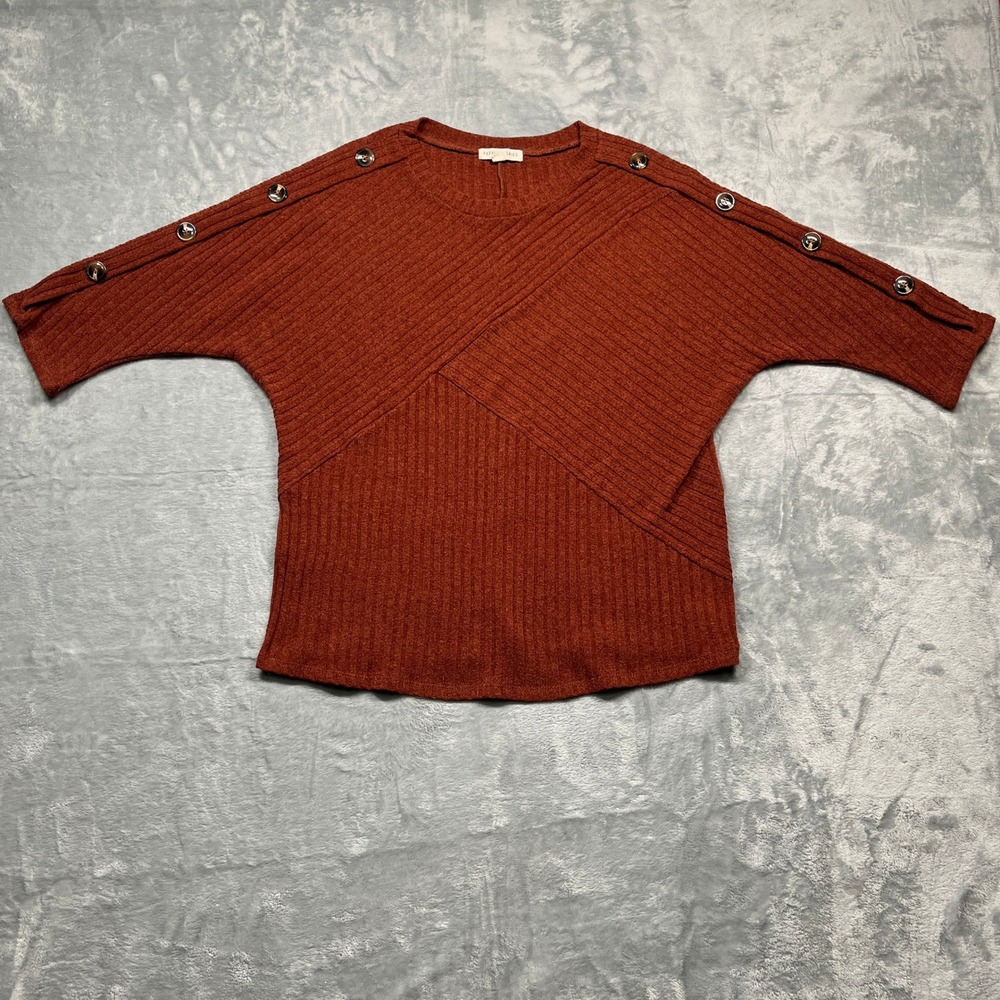 Parallel Skies Ribbed Batwing Top Womens Rust Orange Button Shoulder Size Large